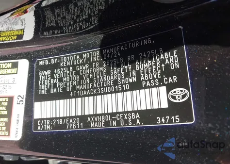 2025 Toyota Camry Se z USA, uszkodzony, nr VIN 4T1DAACK3SU001510